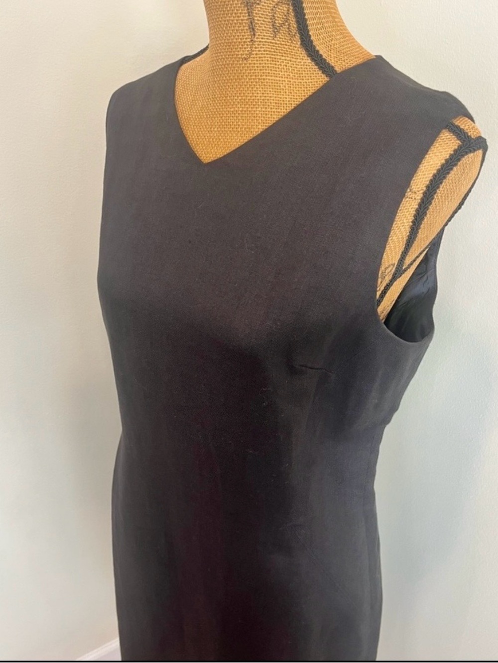 Talbots 100% Irish Linen Midi Sheath Dress Classic V-Neck Black Size 16 - Picture 3 of 16
